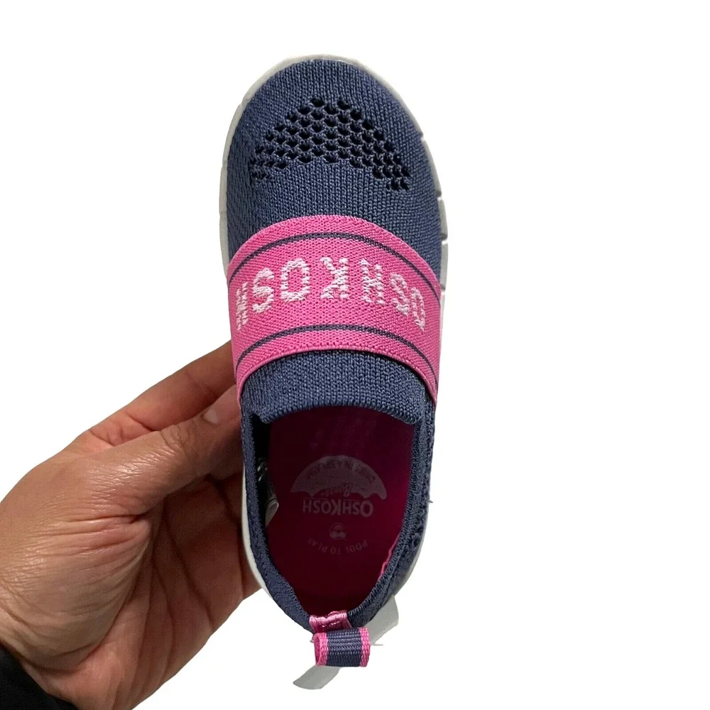 OshKosh Toddler Girls Slip on Knit Sneaker Size 9‎ Navy Blue-Pink Lightweight
